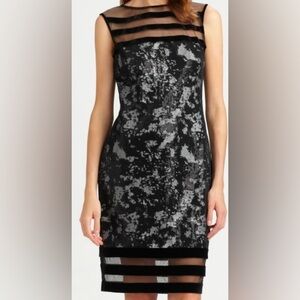 NWT Tadashi Shoji Black & Silver Velvet Trim Shift Dress, Size 2
